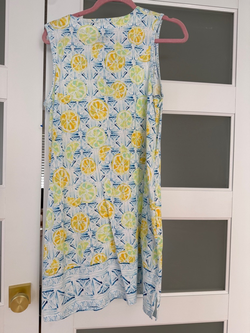 Lands End Sleeveless Citrus Print Shift Dress in Yellow, Lime & Blue - Picture 3 of 4